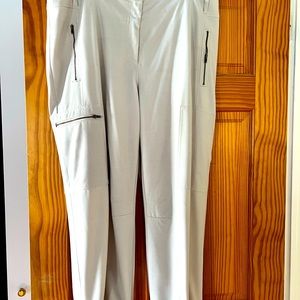 Chico’s cargo pant with adjustable tab to create your own length at bottom.